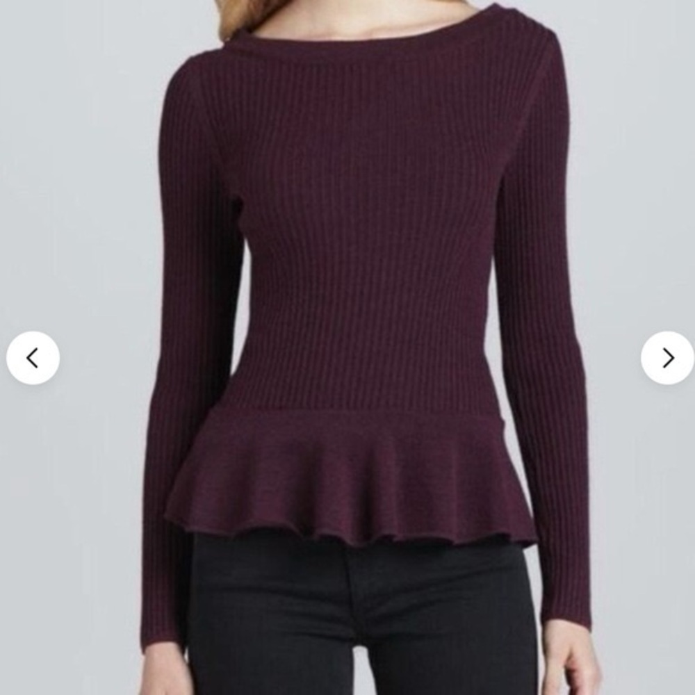 Tory Burch Ramona Merino Wool Peplum Sweater in Plum Women’s Size XS